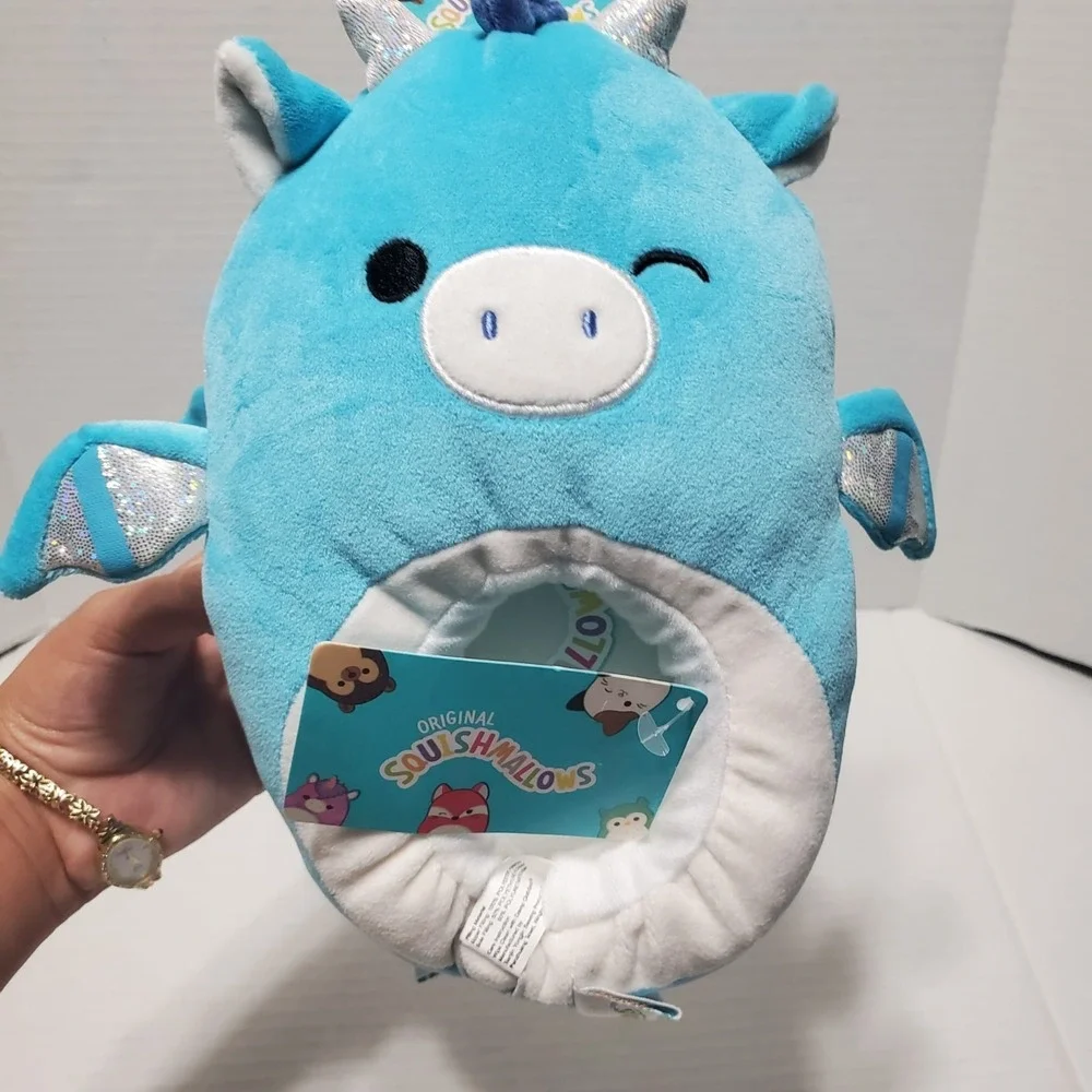 New Squishmallows Tatiana Blue Dragon Plush Slippers Kids Sz 13-1 Jazwares Cozy‎